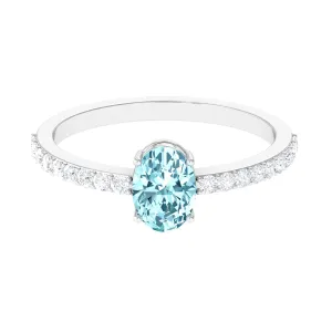 Oval Aquamarine Solitaire Engagement Ring with Diamond