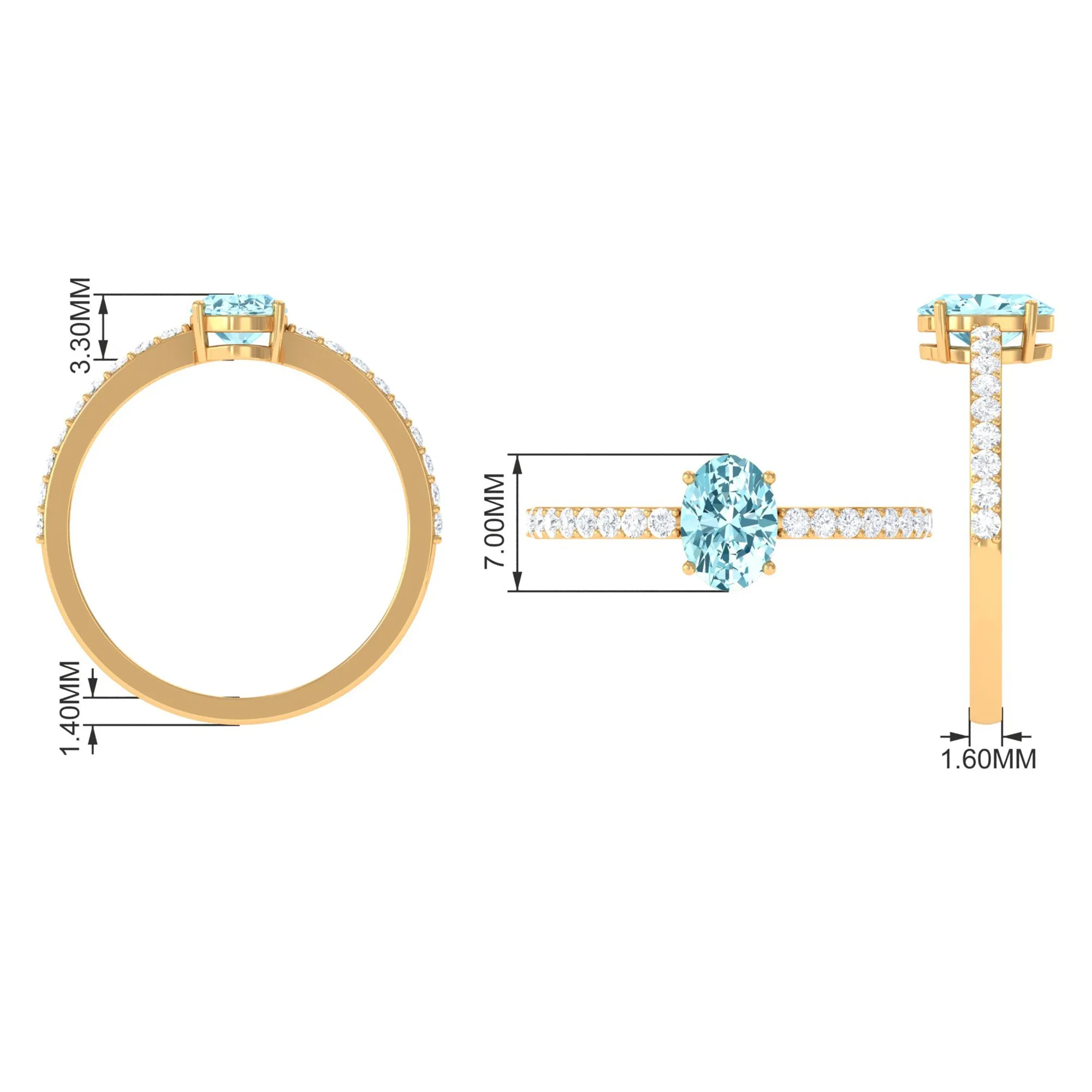 Oval Aquamarine Solitaire Engagement Ring with Diamond