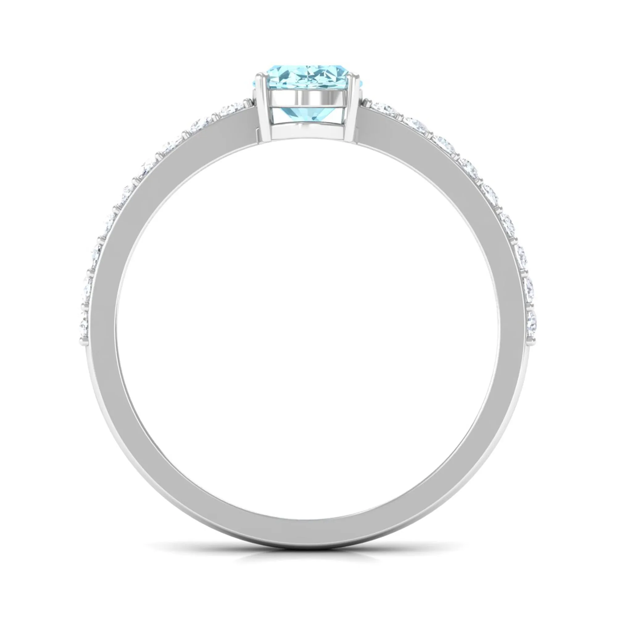 Oval Aquamarine Solitaire Engagement Ring with Diamond