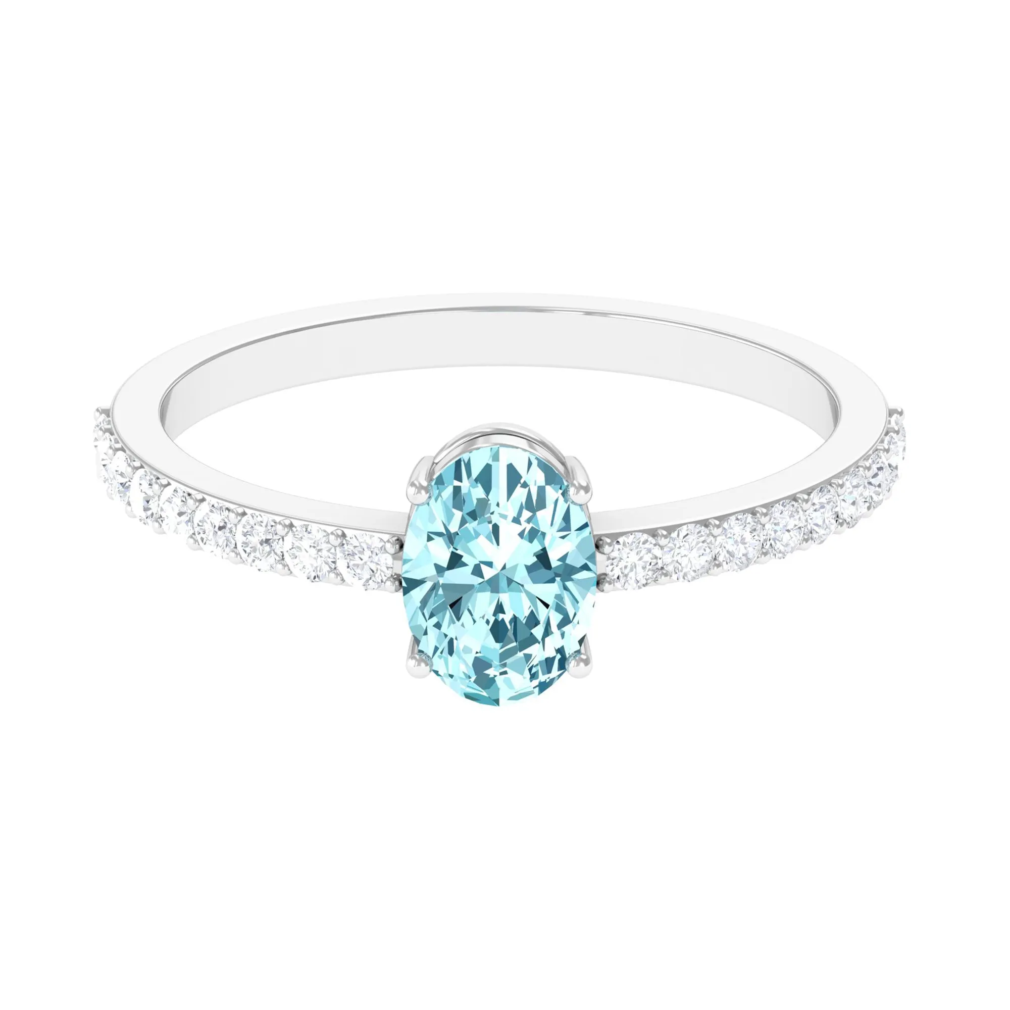 Oval Aquamarine Solitaire Engagement Ring with Diamond