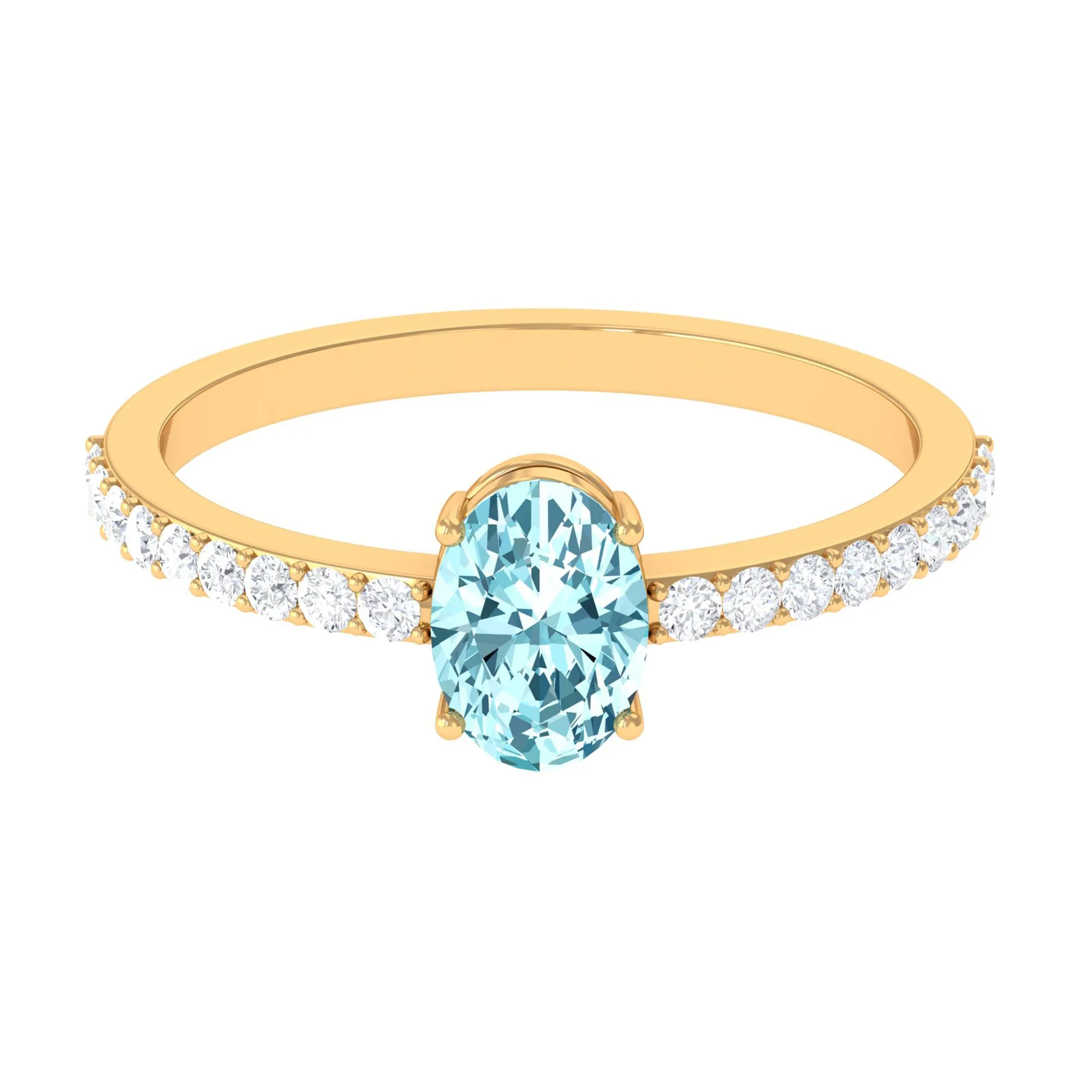 Oval Aquamarine Solitaire Engagement Ring with Diamond