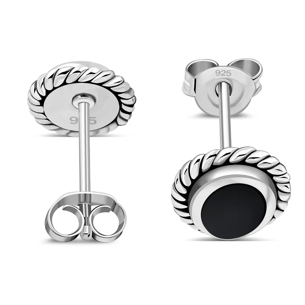 Oval Black Onyx Stud Silver Earrings