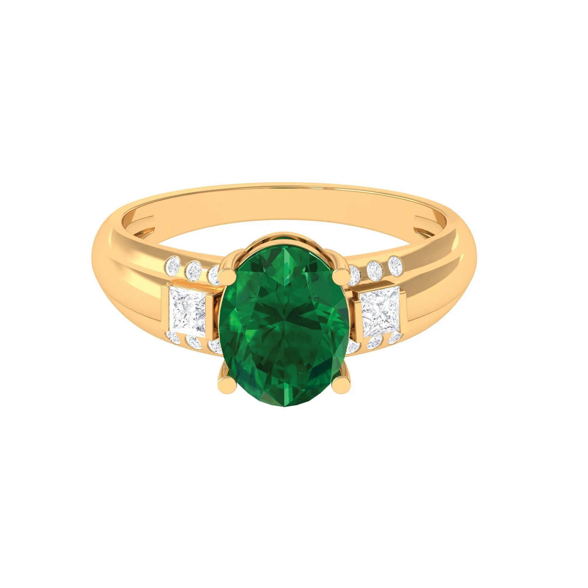 Oval Cut Solitaire Lab Grown Emerald Statement Engagement Ring with Diamond