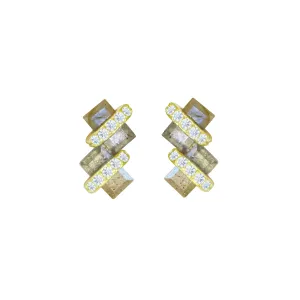Pavé Wrapped Double Baguette Gemstone Stud Earrings