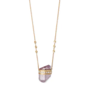 PAVE 10 ROUND OPAL CAP   AMETHYST CRYSTAL NECKLACE