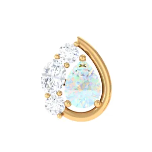 Pear Shape Ethiopian Opal and Moissanite Cartilage Earring