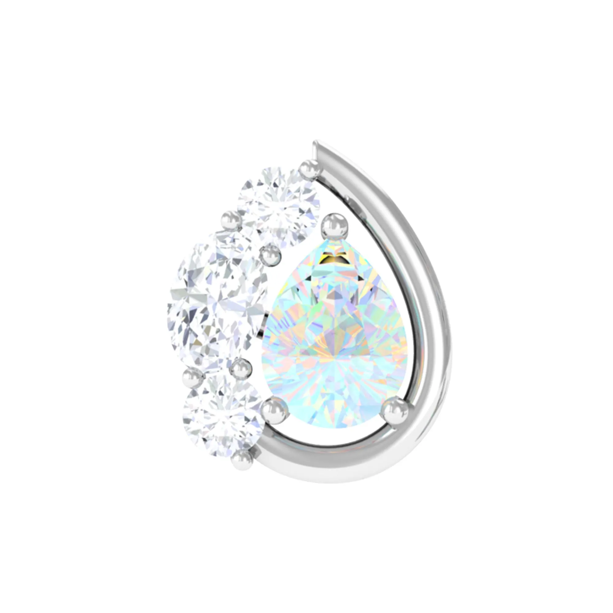Pear Shape Ethiopian Opal and Moissanite Cartilage Earring