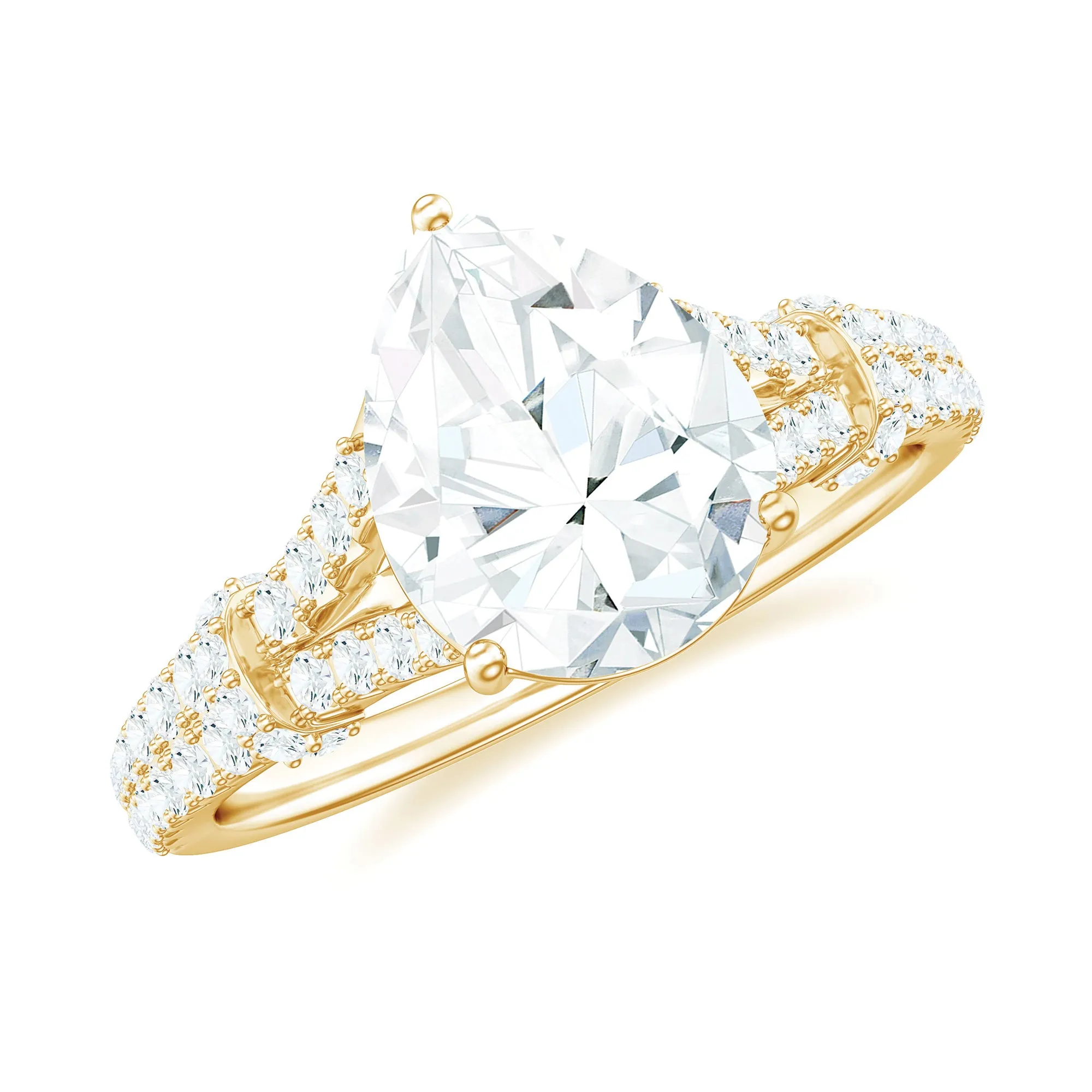 Pear Shaped Moissanite Solitaire Engagement Ring in Split Shank