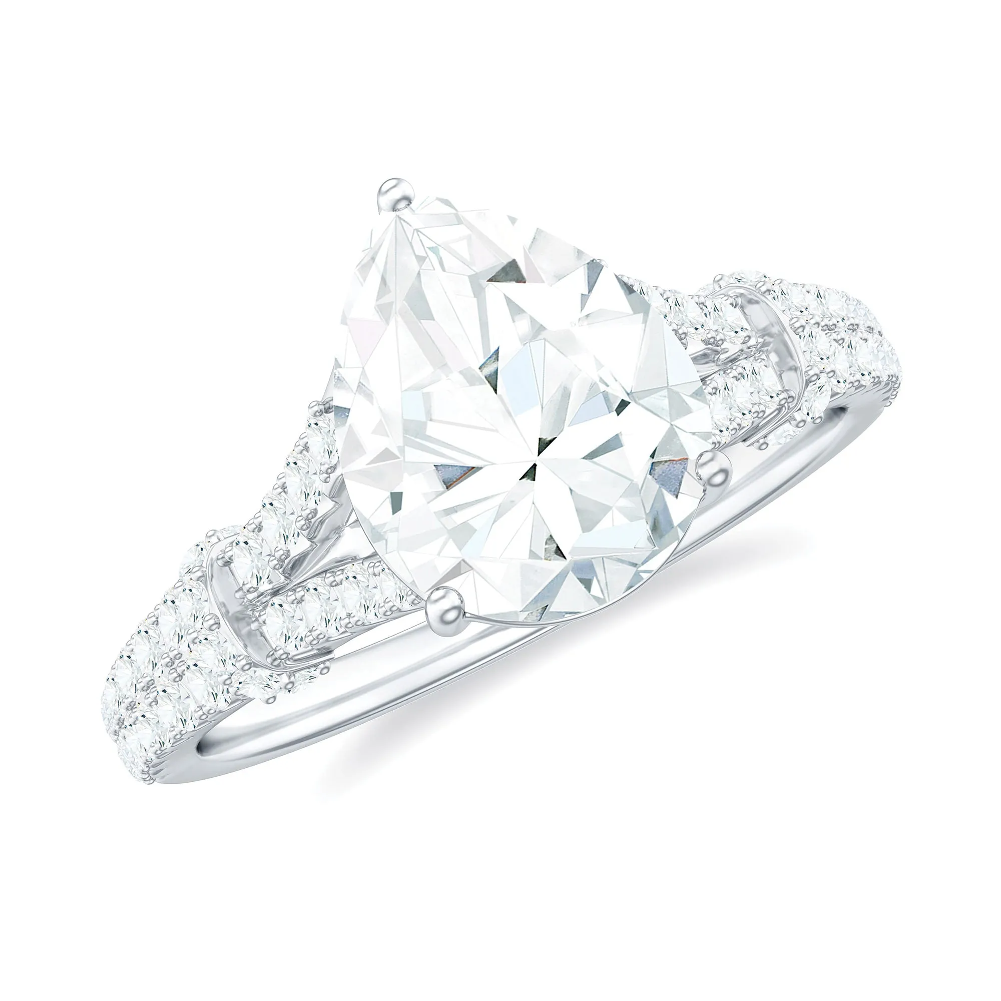 Pear Shaped Moissanite Solitaire Engagement Ring in Split Shank