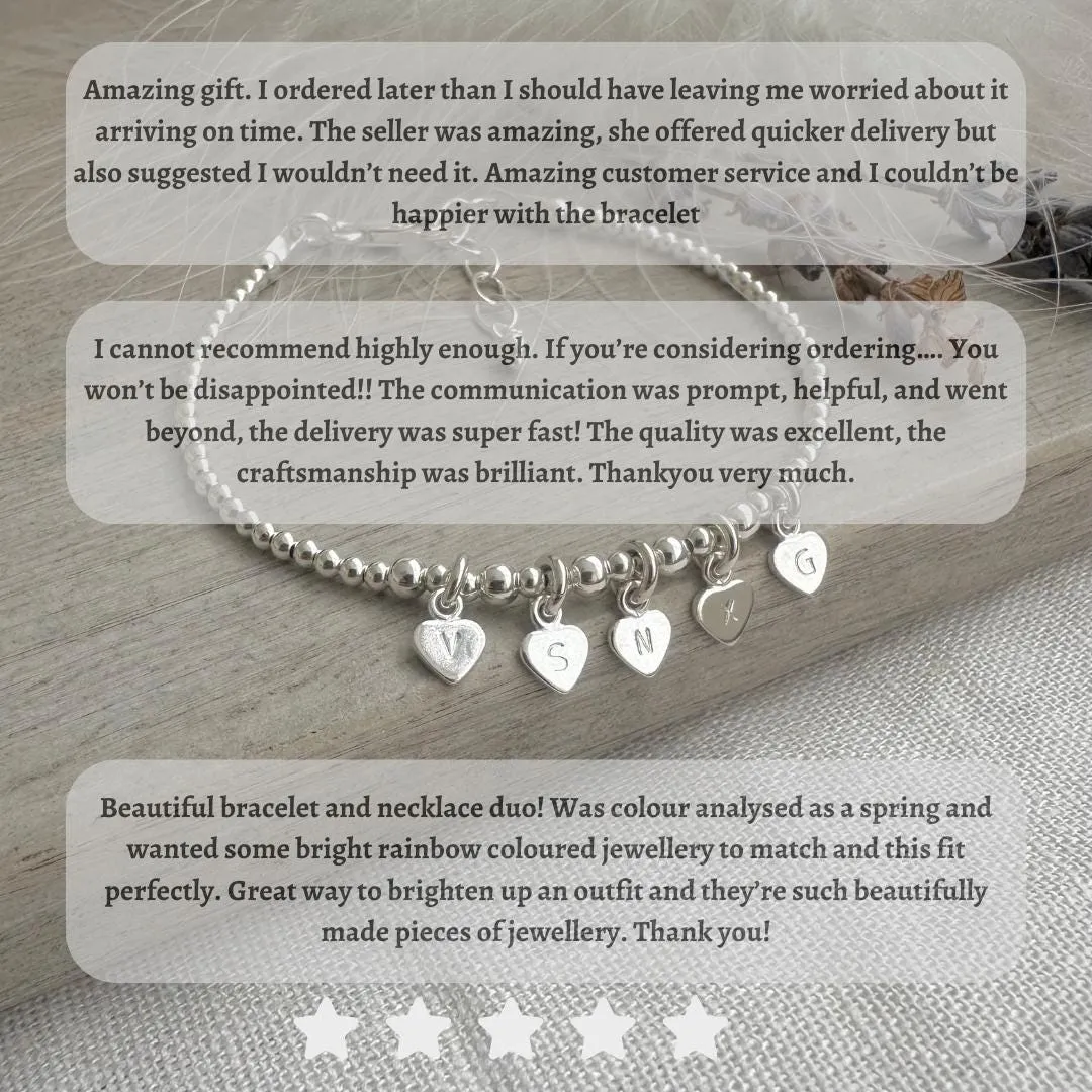 Personalised March Birthstone Aquamarine Bracelet Set, Dainty Sterling Silver Stacking Bracelets for Women
