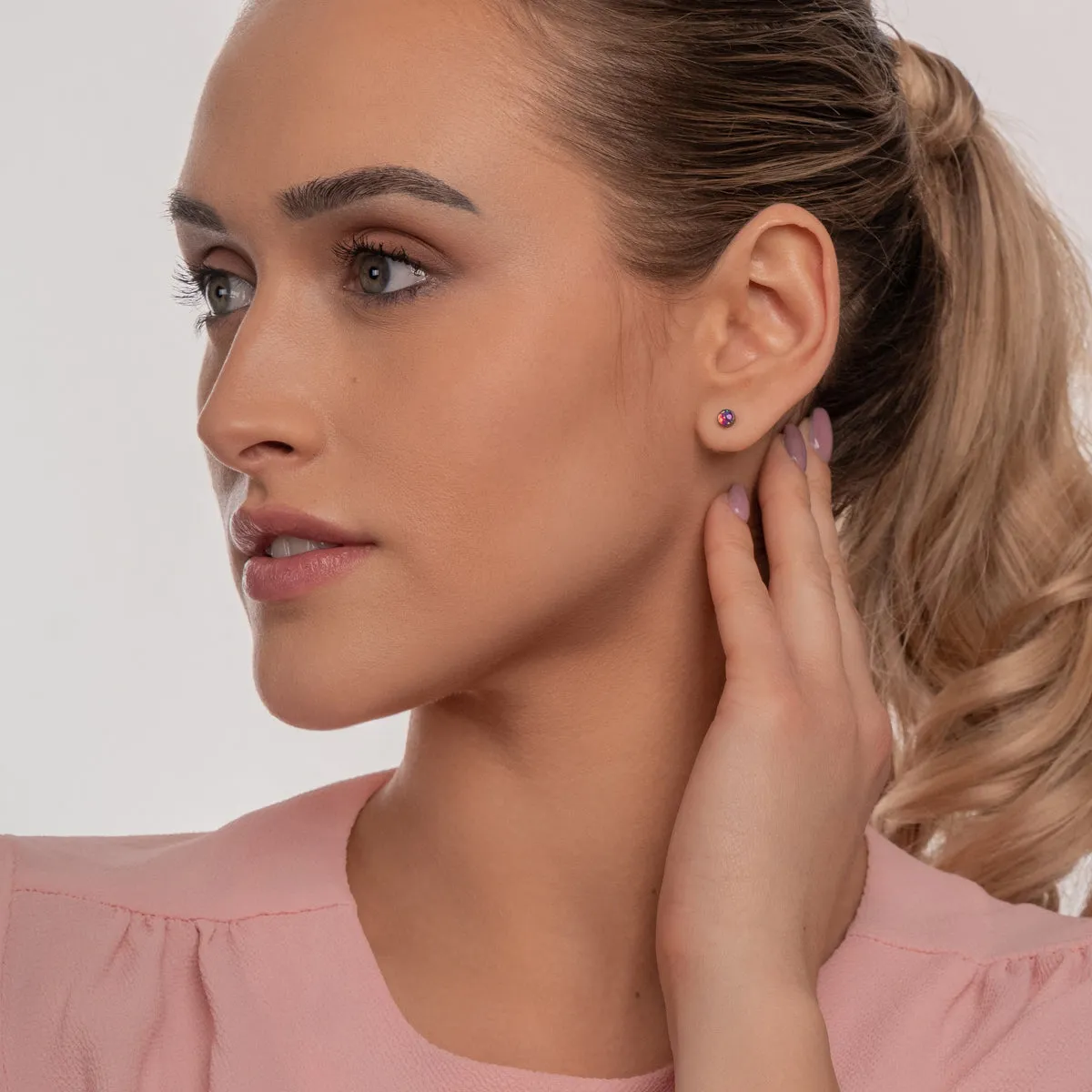 Pink Opal Titanium Stud Earrings