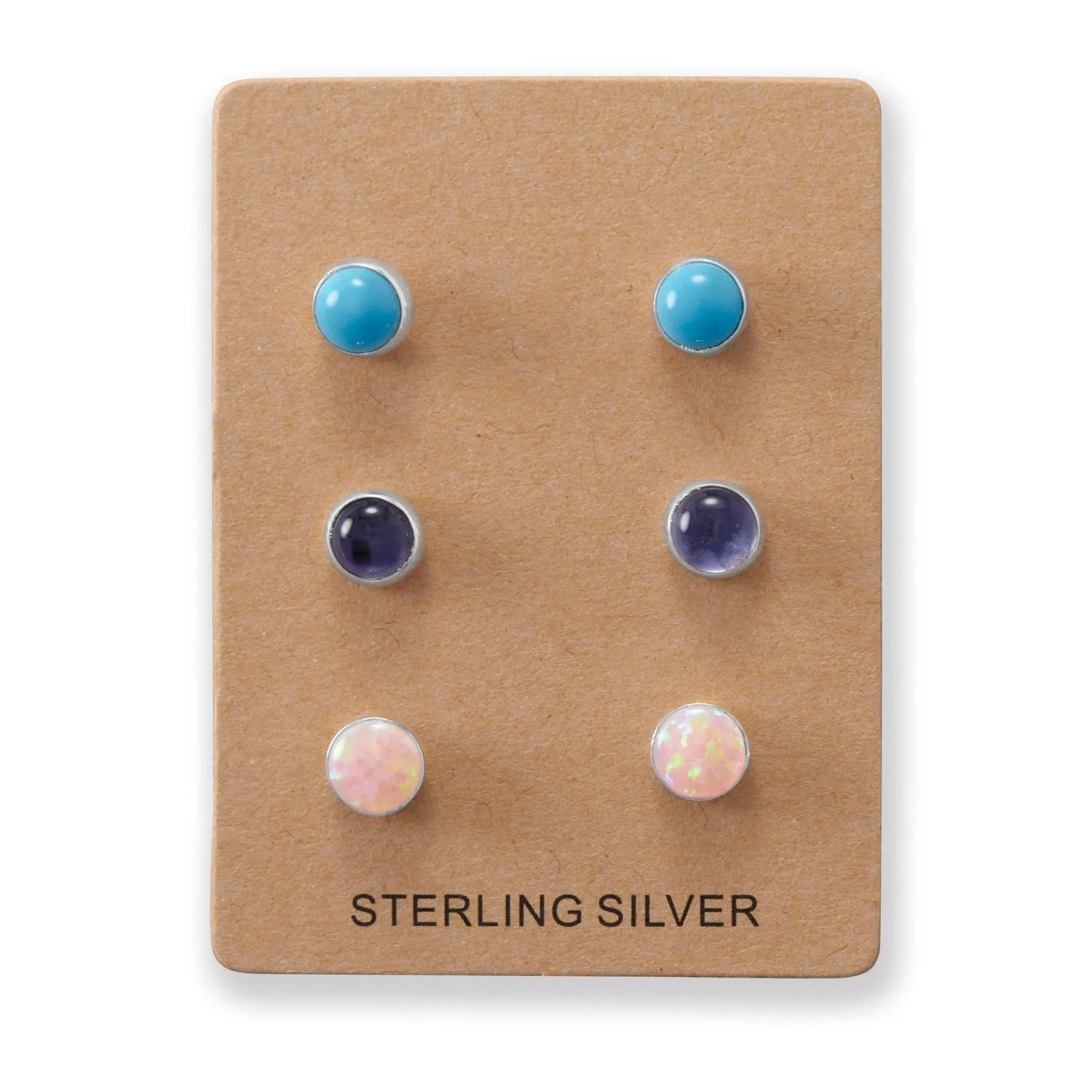 Pink Opal Turquoise and Iolite Button Studs