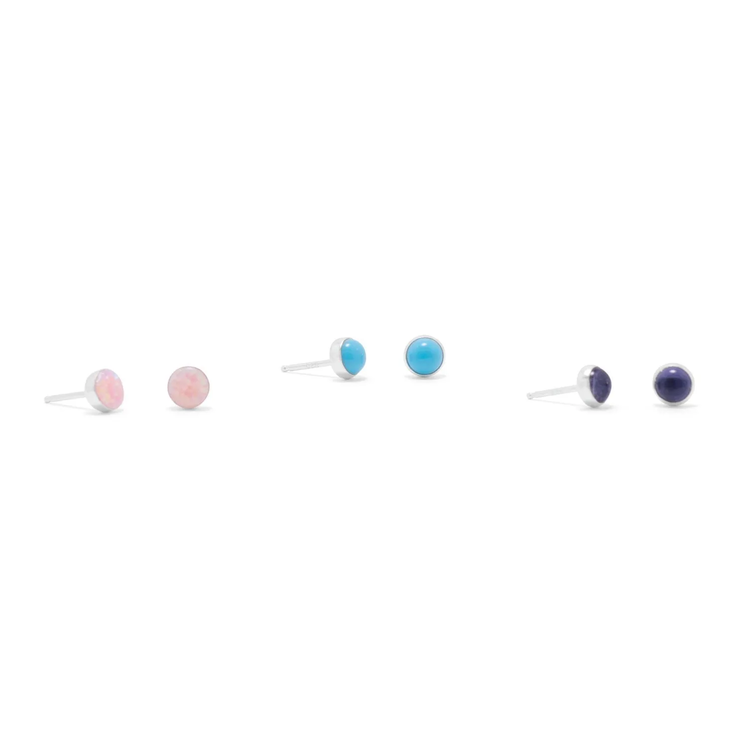 Pink Opal Turquoise and Iolite Button Studs