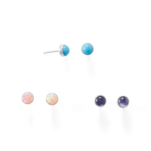 Pink Opal Turquoise and Iolite Button Studs
