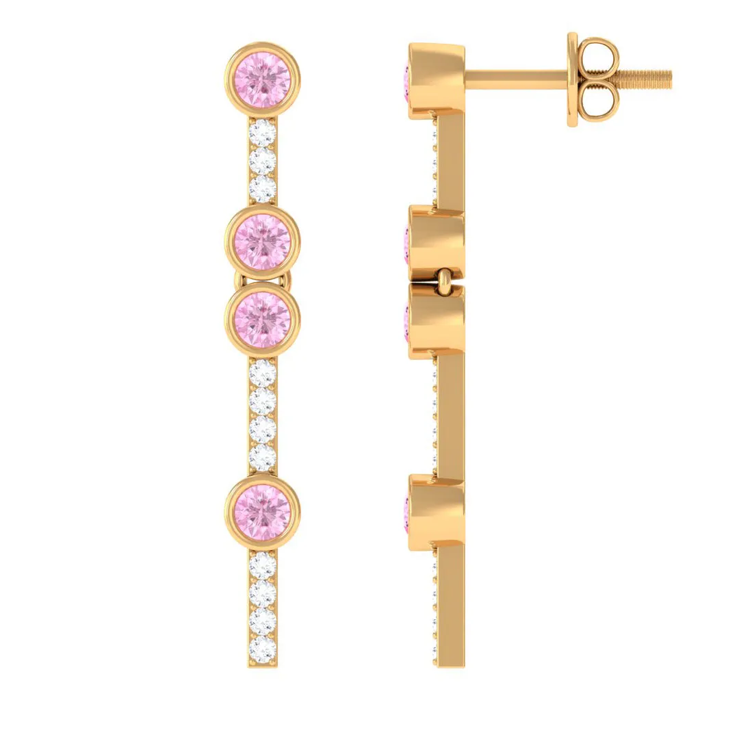 Pink Sapphire and Diamond Dangle Earrings