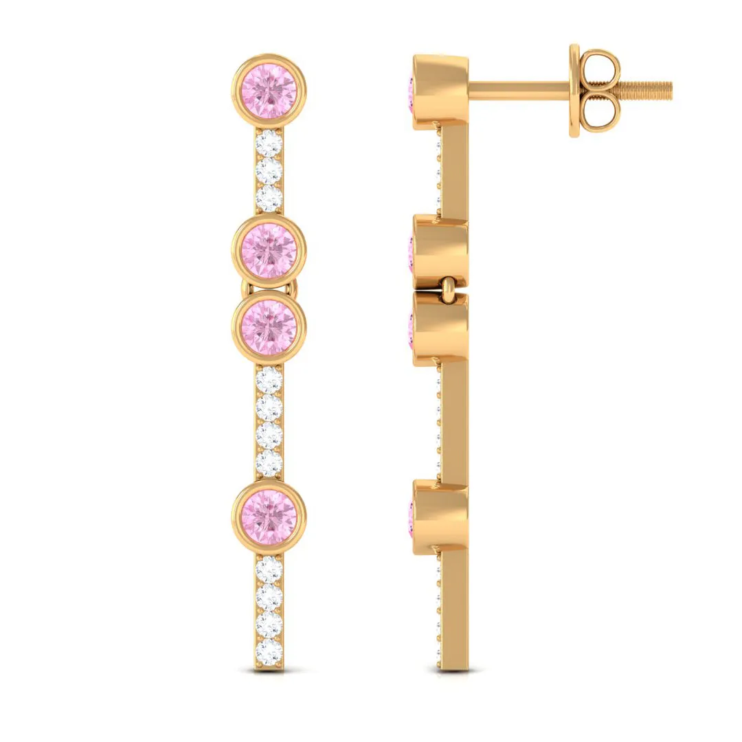 Pink Sapphire and Diamond Dangle Earrings