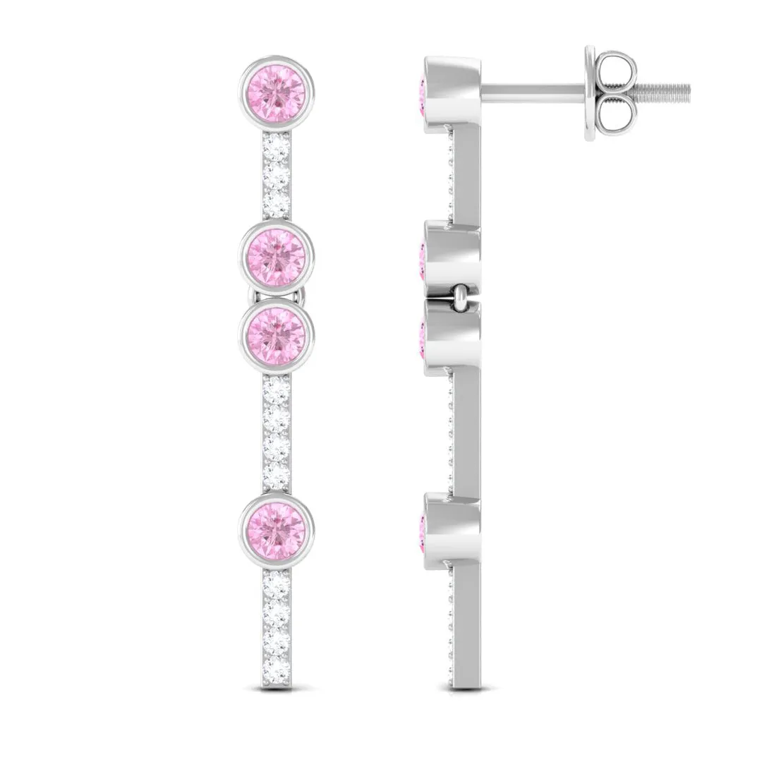 Pink Sapphire and Diamond Dangle Earrings