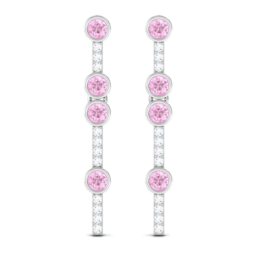 Pink Sapphire and Diamond Dangle Earrings