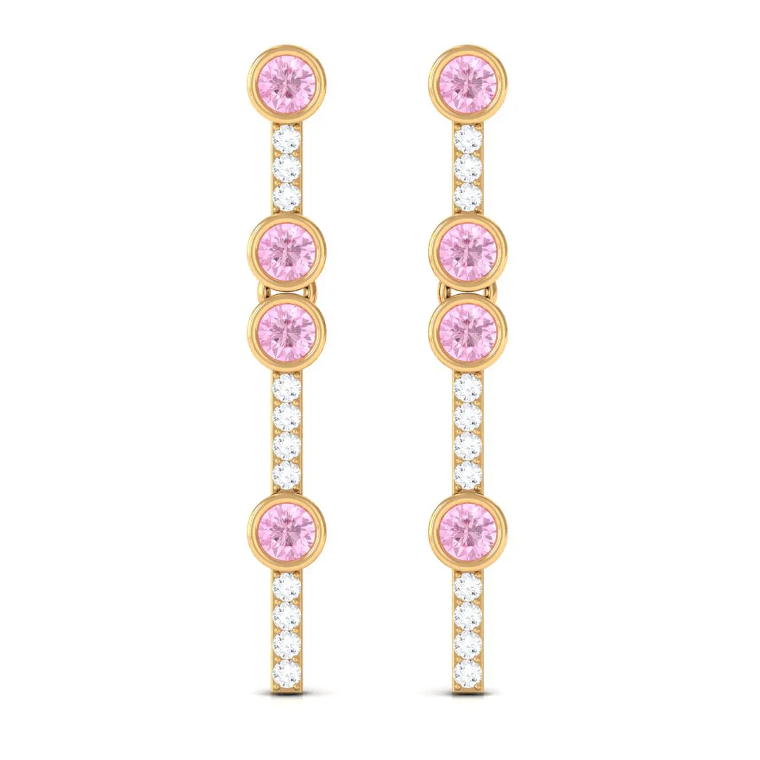 Pink Sapphire and Diamond Dangle Earrings