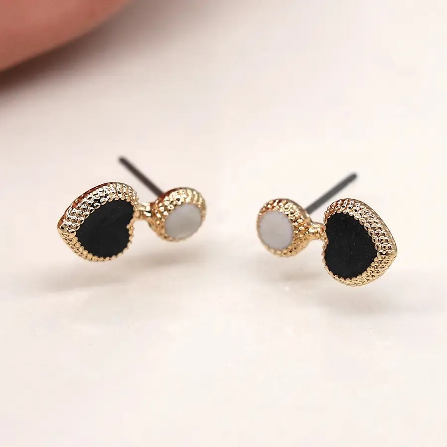 POM Faux Gold Edged Heart & Circle Stud Earrings