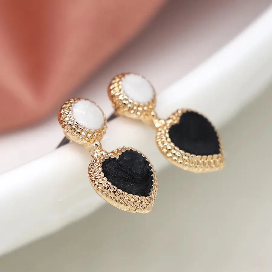 POM Faux Gold Edged Heart & Circle Stud Earrings
