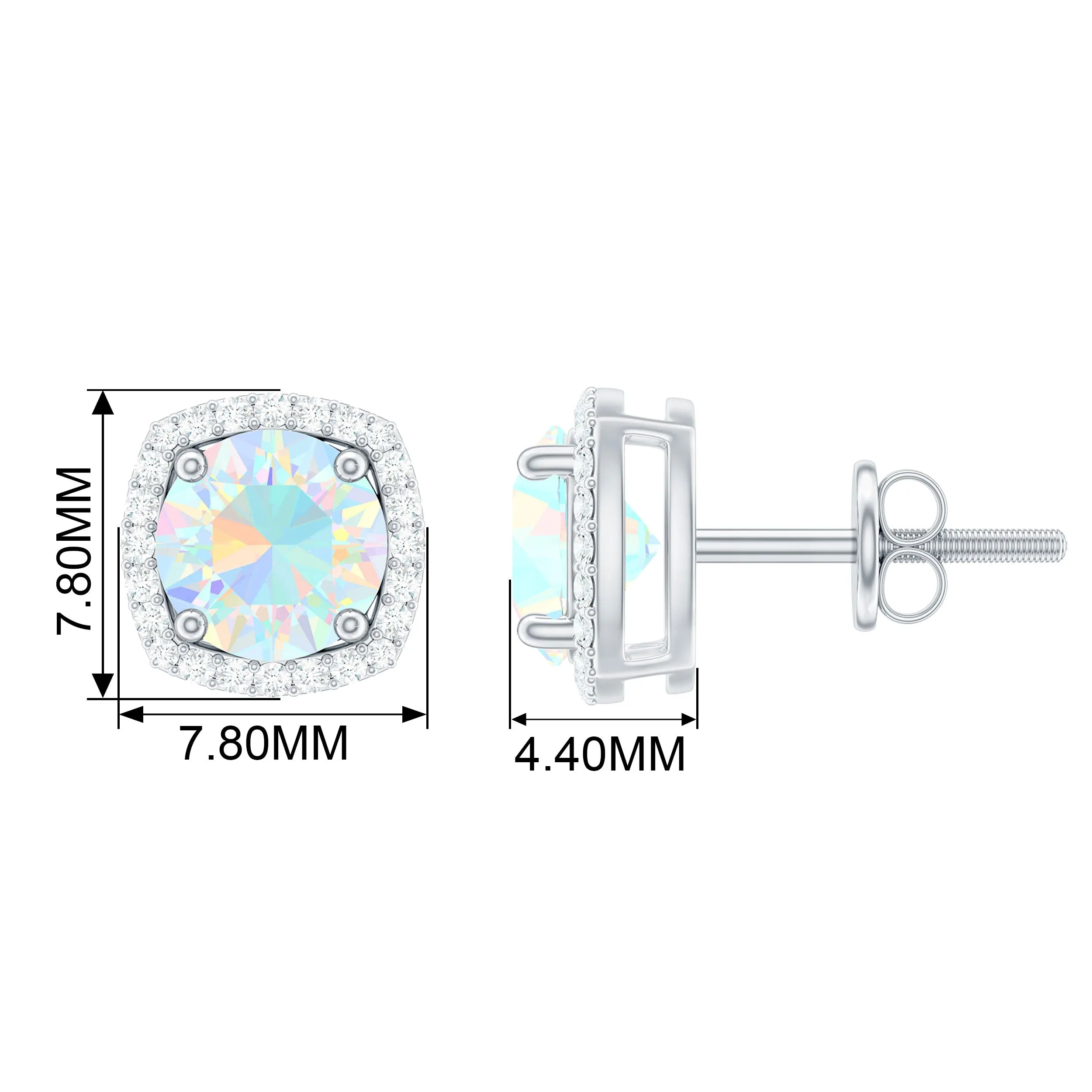 Real Ethiopian Opal and Diamond Halo Stud Earrings
