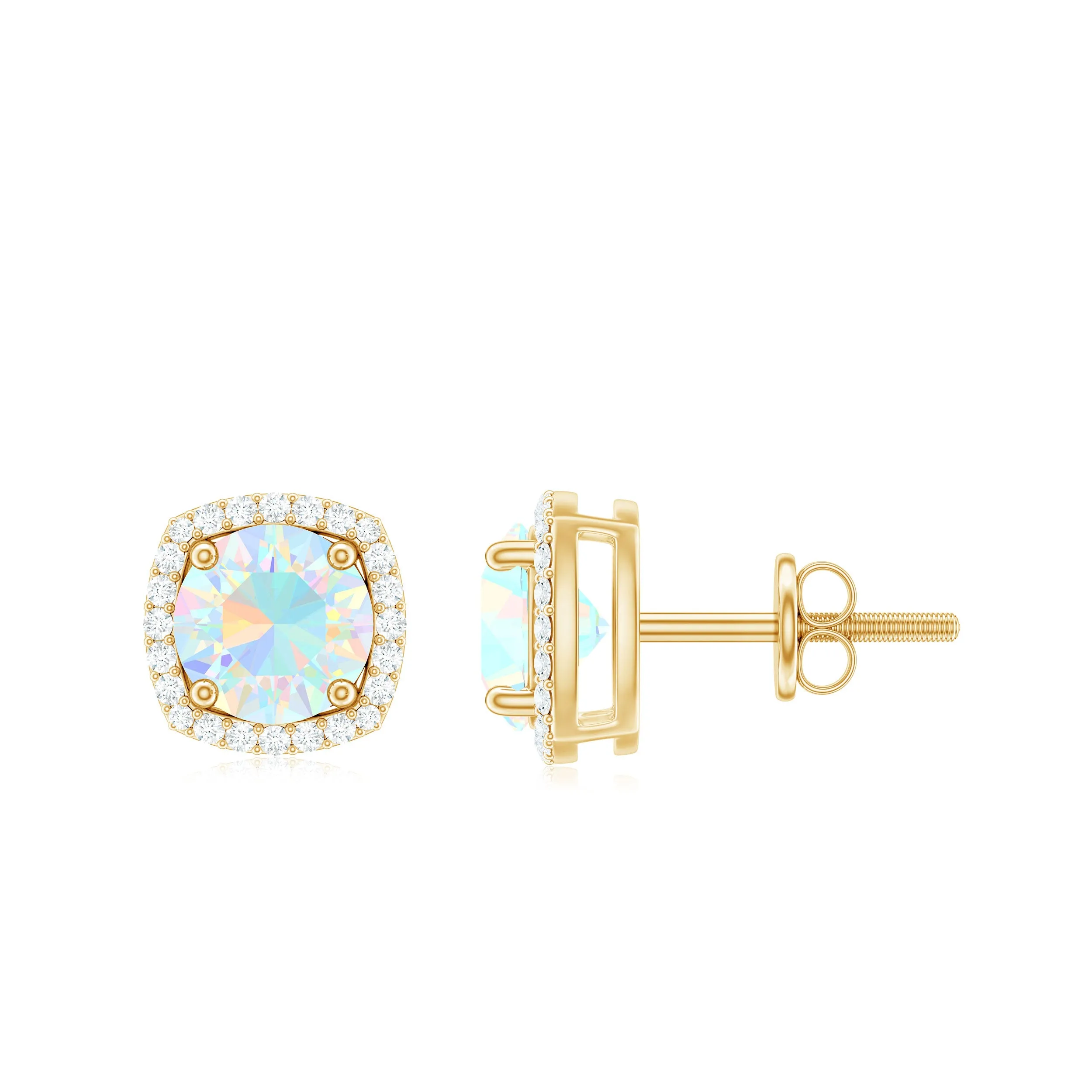 Real Ethiopian Opal and Diamond Halo Stud Earrings