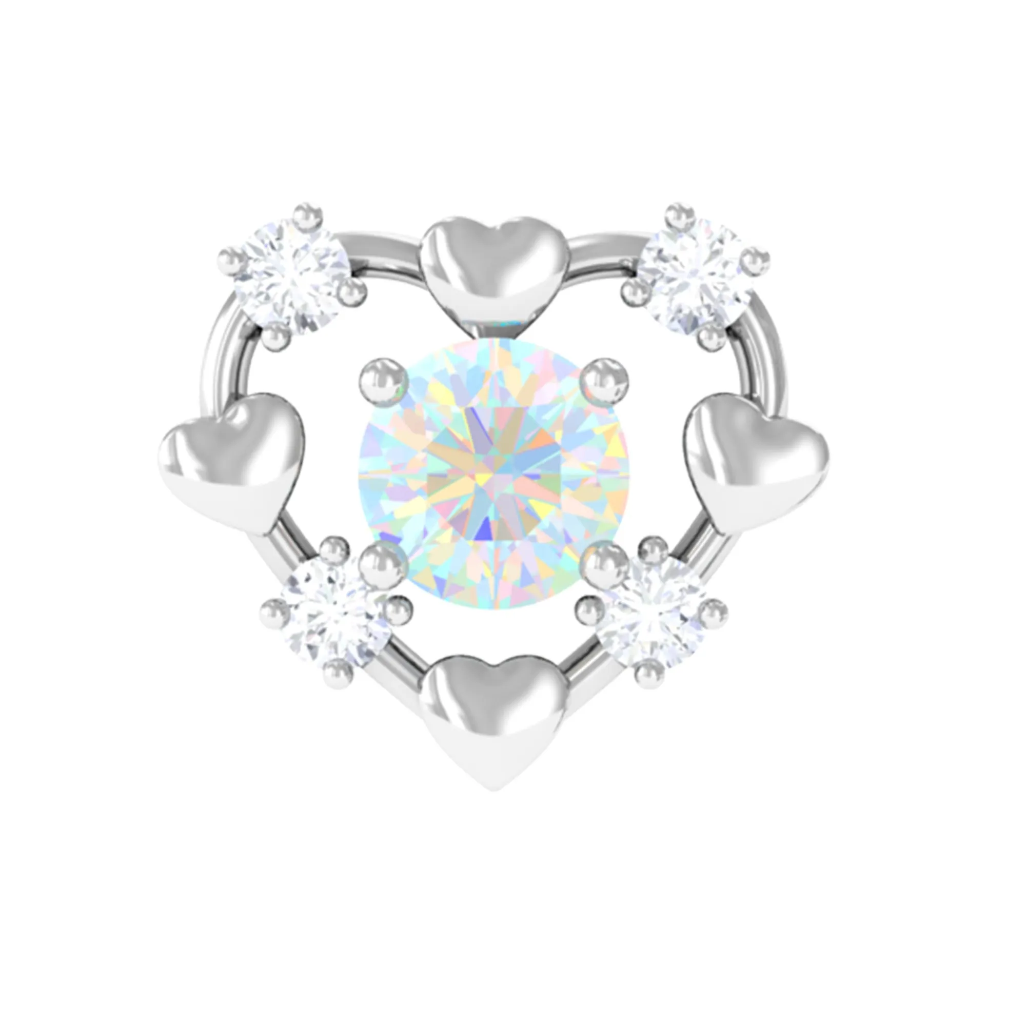 Real Ethiopian Opal and Diamond Heart Cartilage Earring in Gold