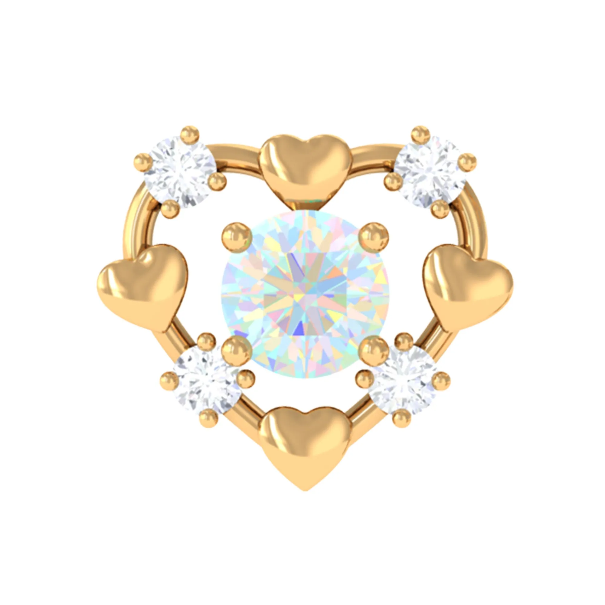 Real Ethiopian Opal and Diamond Heart Cartilage Earring in Gold