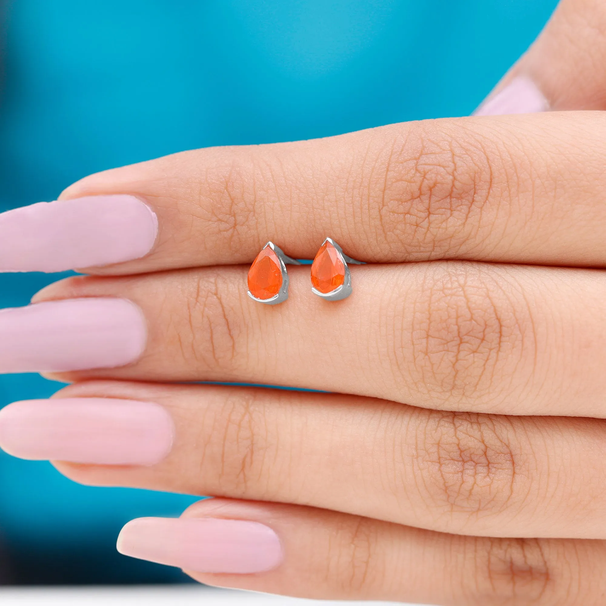 Real Fire Opal Solitaire Teardrop Stud Earrings