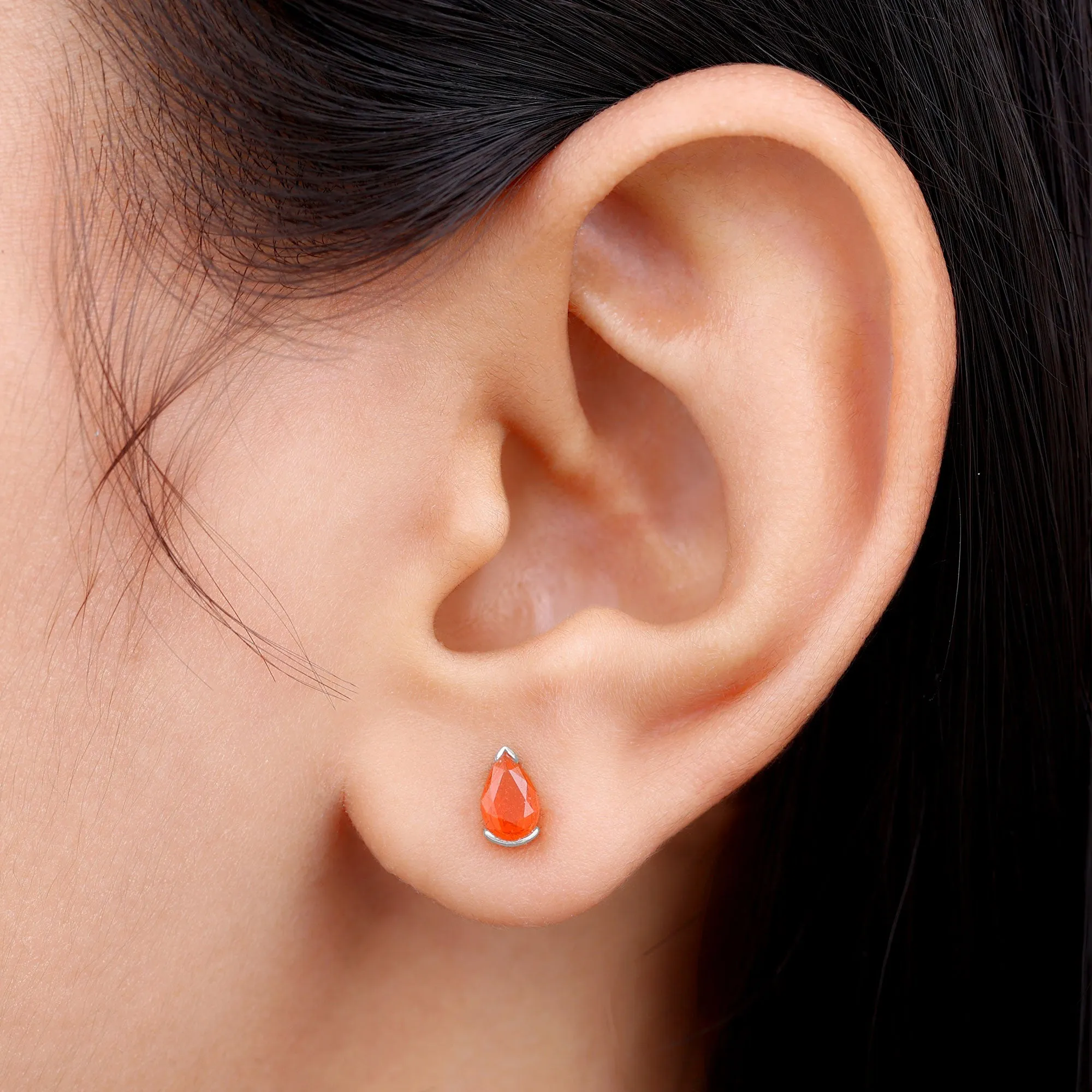 Real Fire Opal Solitaire Teardrop Stud Earrings