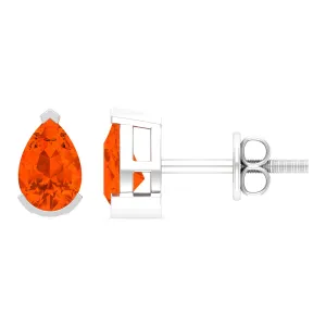 Real Fire Opal Solitaire Teardrop Stud Earrings