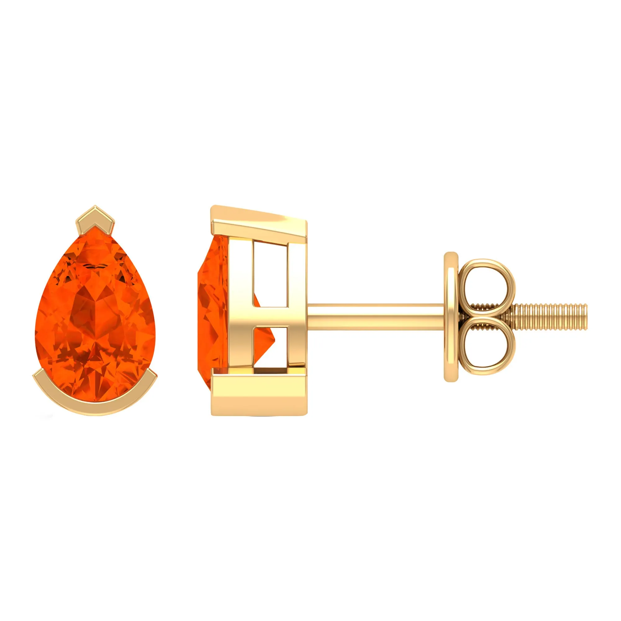 Real Fire Opal Solitaire Teardrop Stud Earrings