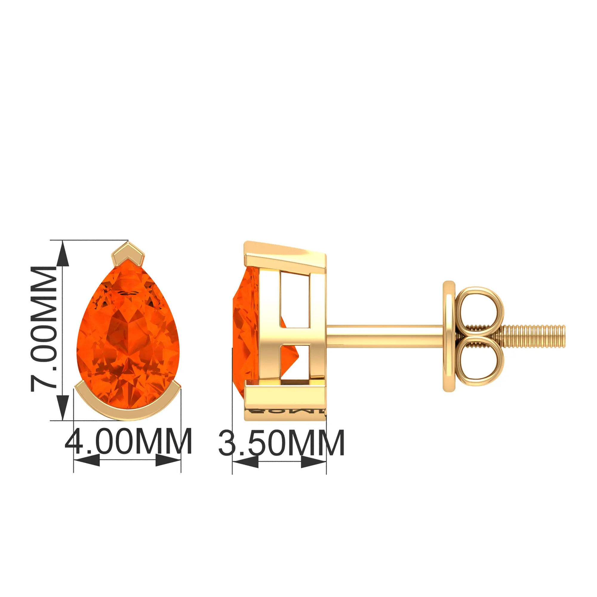 Real Fire Opal Solitaire Teardrop Stud Earrings