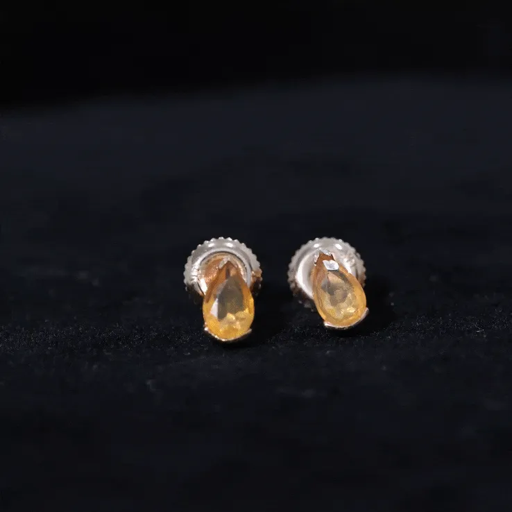 Real Fire Opal Solitaire Teardrop Stud Earrings