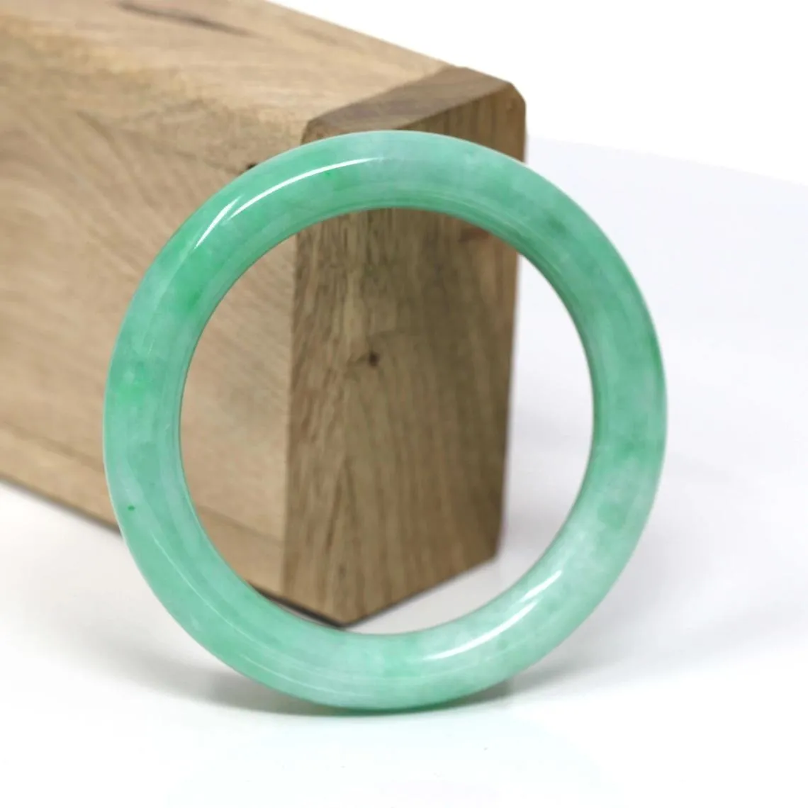 RealJade® Classic Bangle Genuine Burmese Apple Green Jadeite Jade Bangle Bracelet Real Jade Jadeite Jewelry (53.6 mm) #441