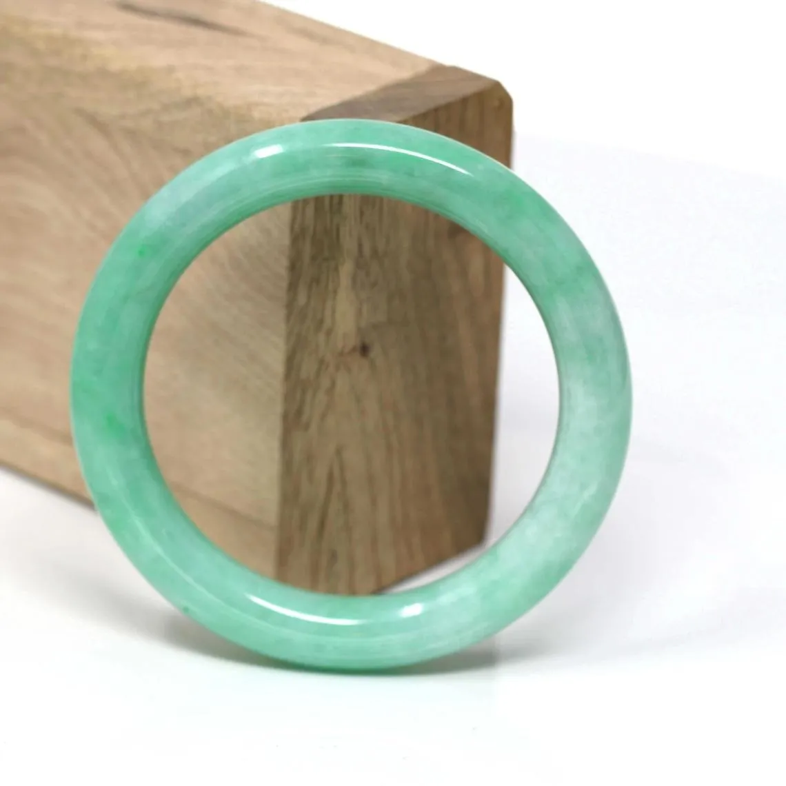 RealJade® Classic Bangle Genuine Burmese Apple Green Jadeite Jade Bangle Bracelet Real Jade Jadeite Jewelry (53.6 mm) #441