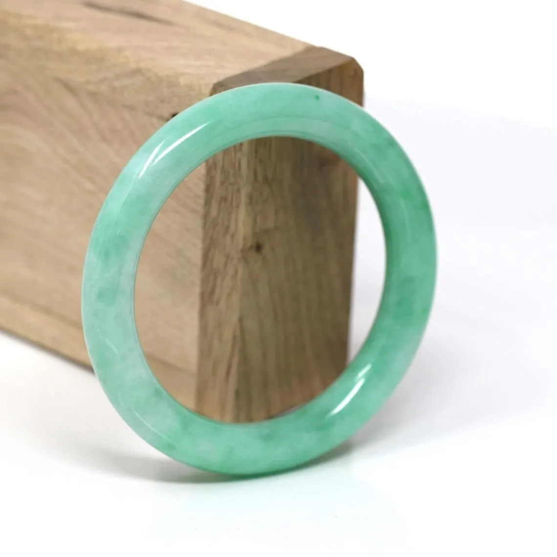 RealJade® Classic Bangle Genuine Burmese Apple Green Jadeite Jade Bangle Bracelet Real Jade Jadeite Jewelry (53.6 mm) #441