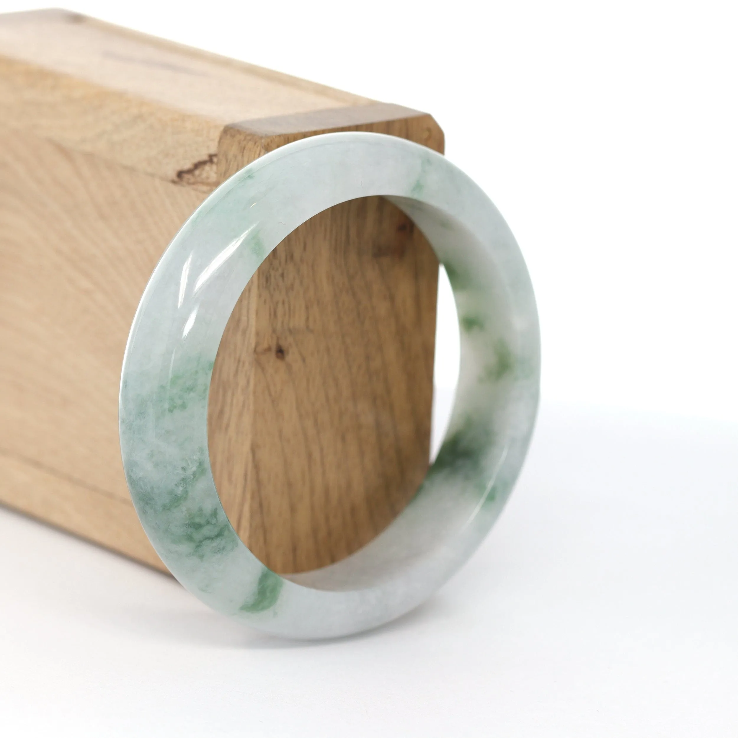 RealJade® Co. "Classic Bangle"  Ice Blue-Green Jadeite Jade Bangle ( 54.66 mm )#619