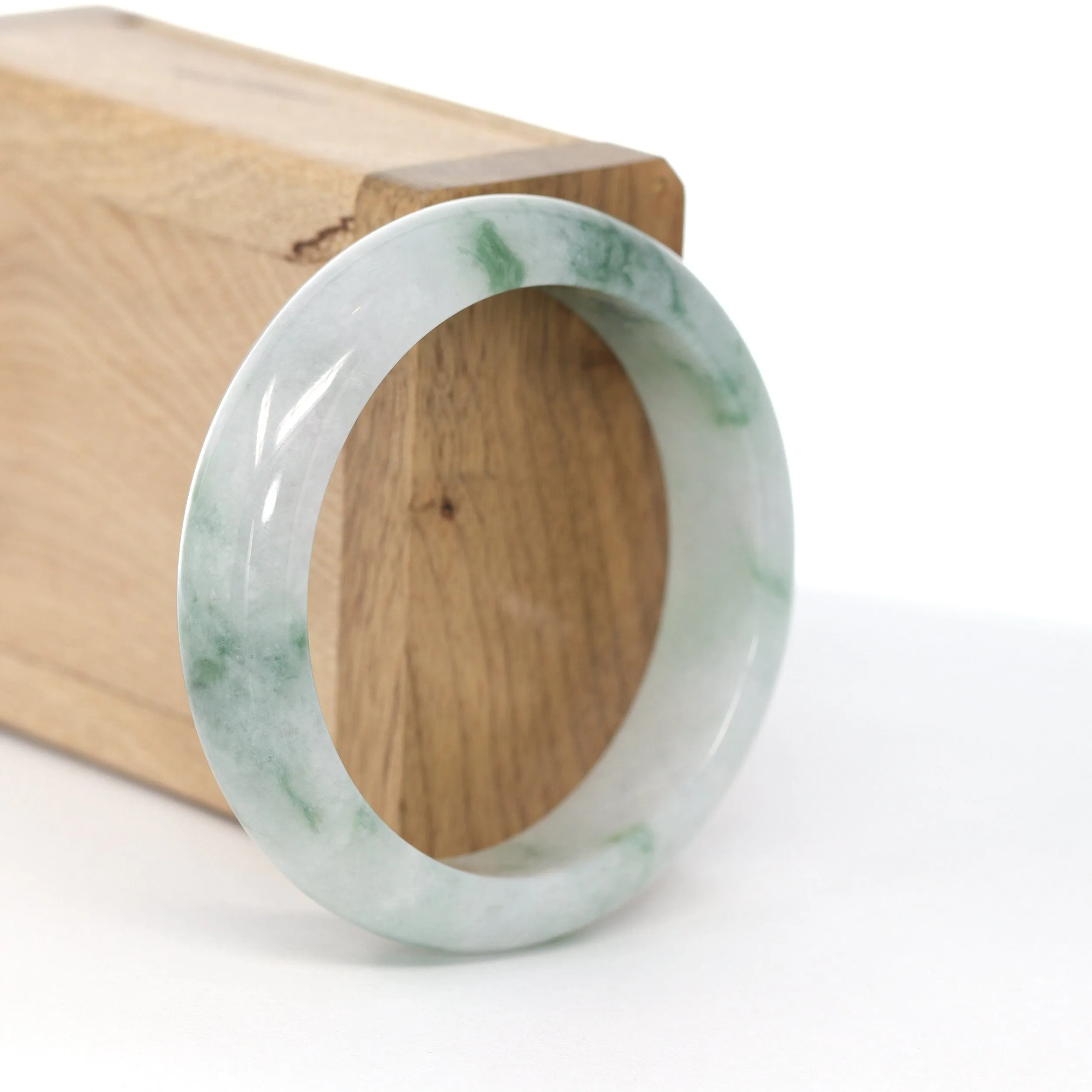 RealJade® Co. "Classic Bangle"  Ice Blue-Green Jadeite Jade Bangle ( 54.66 mm )#619
