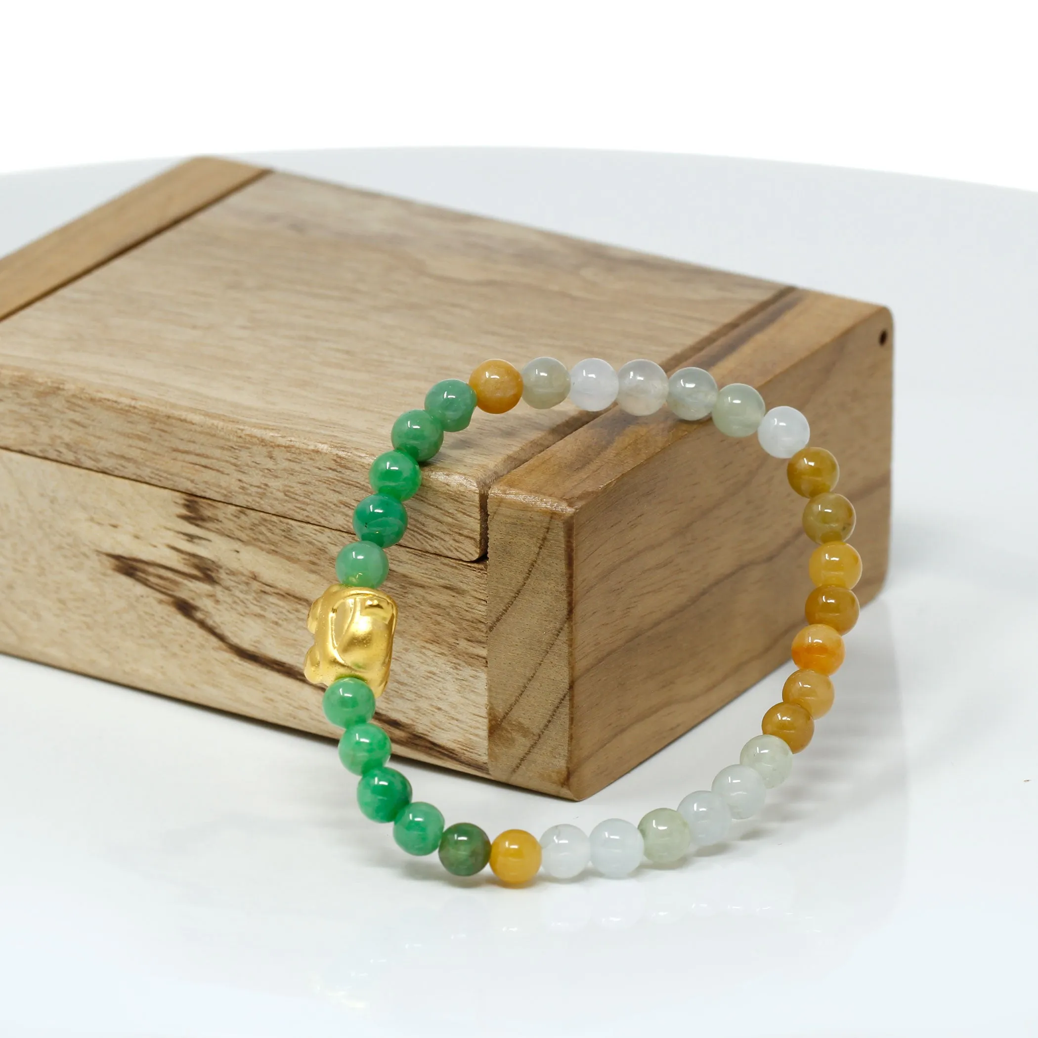 RealJade® "Car" Genuine High-quality Jade Jadeite Bracelet Bangle with 24k Yellow Gold Car Charm Colorful #430