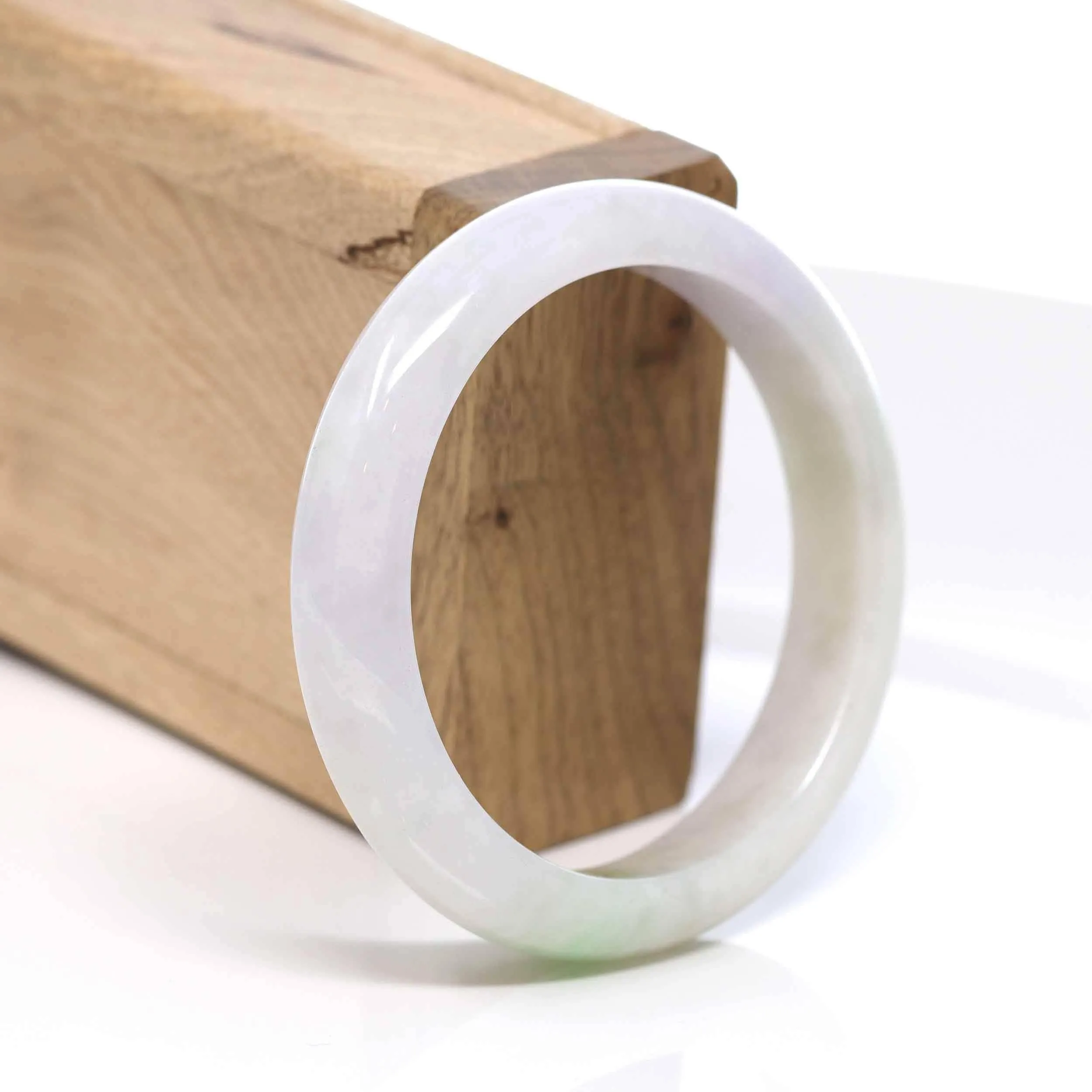 RealJade® "Classic Bangle" Whitish Green Natural Jadeite Jade Bangle (56.58mm)#504
