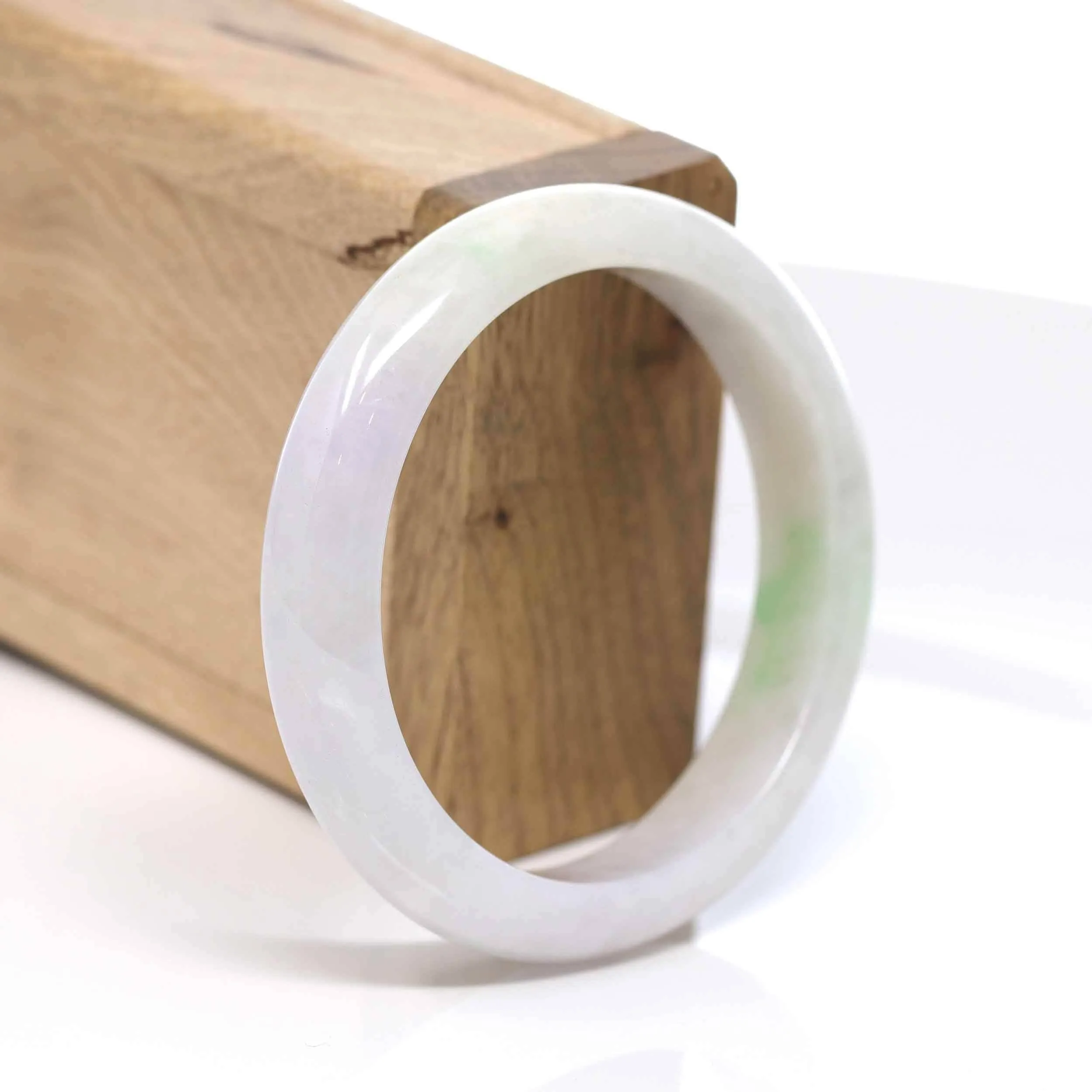 RealJade® "Classic Bangle" Whitish Green Natural Jadeite Jade Bangle (56.58mm)#504