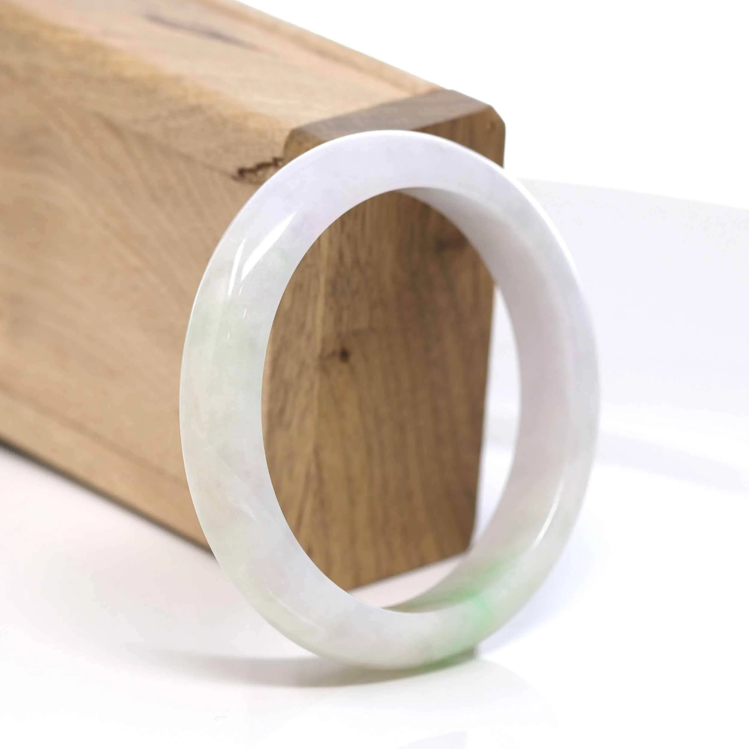 RealJade® "Classic Bangle" Whitish Green Natural Jadeite Jade Bangle (56.58mm)#504