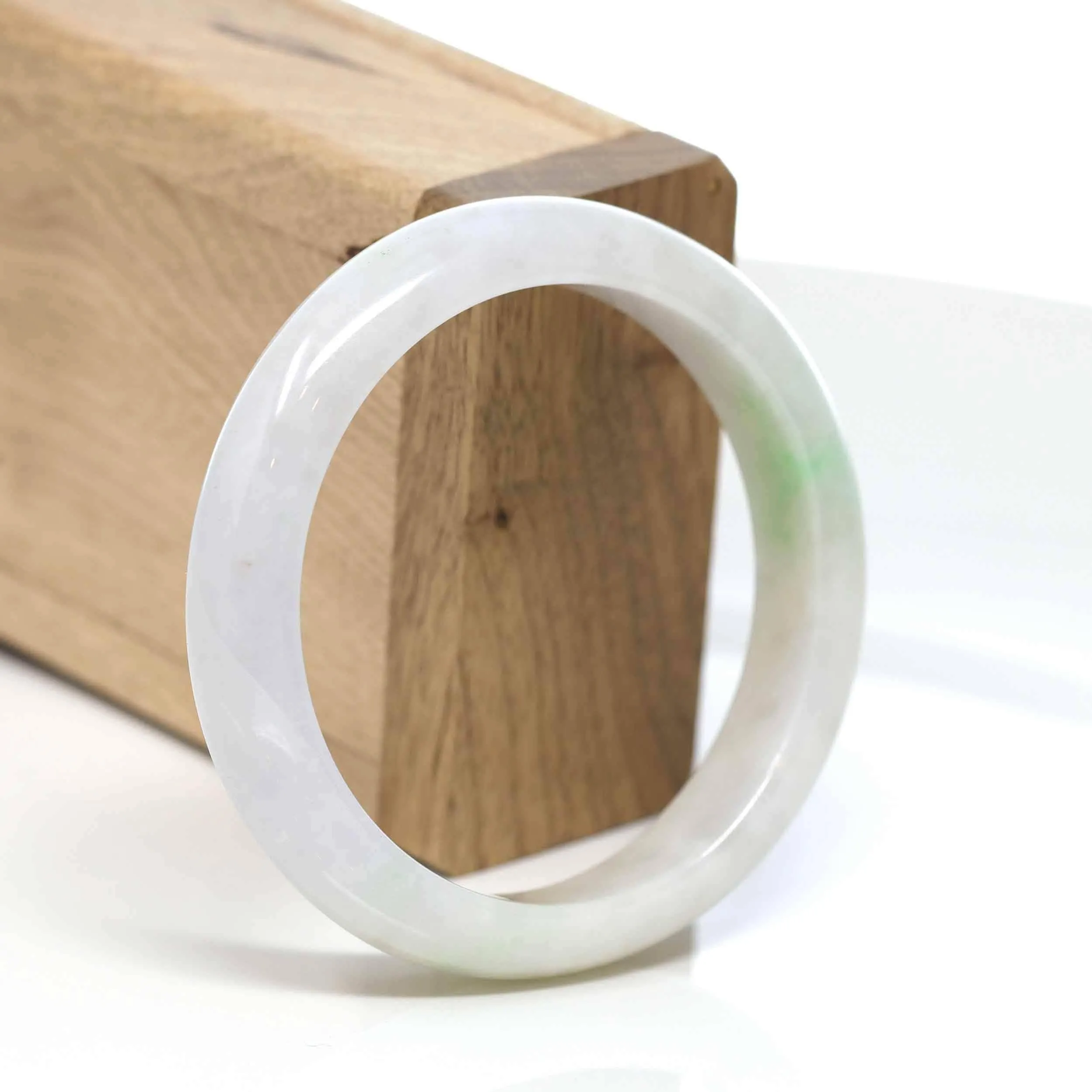 RealJade® "Classic Bangle" Whitish Green Natural Jadeite Jade Bangle (56.58mm)#504
