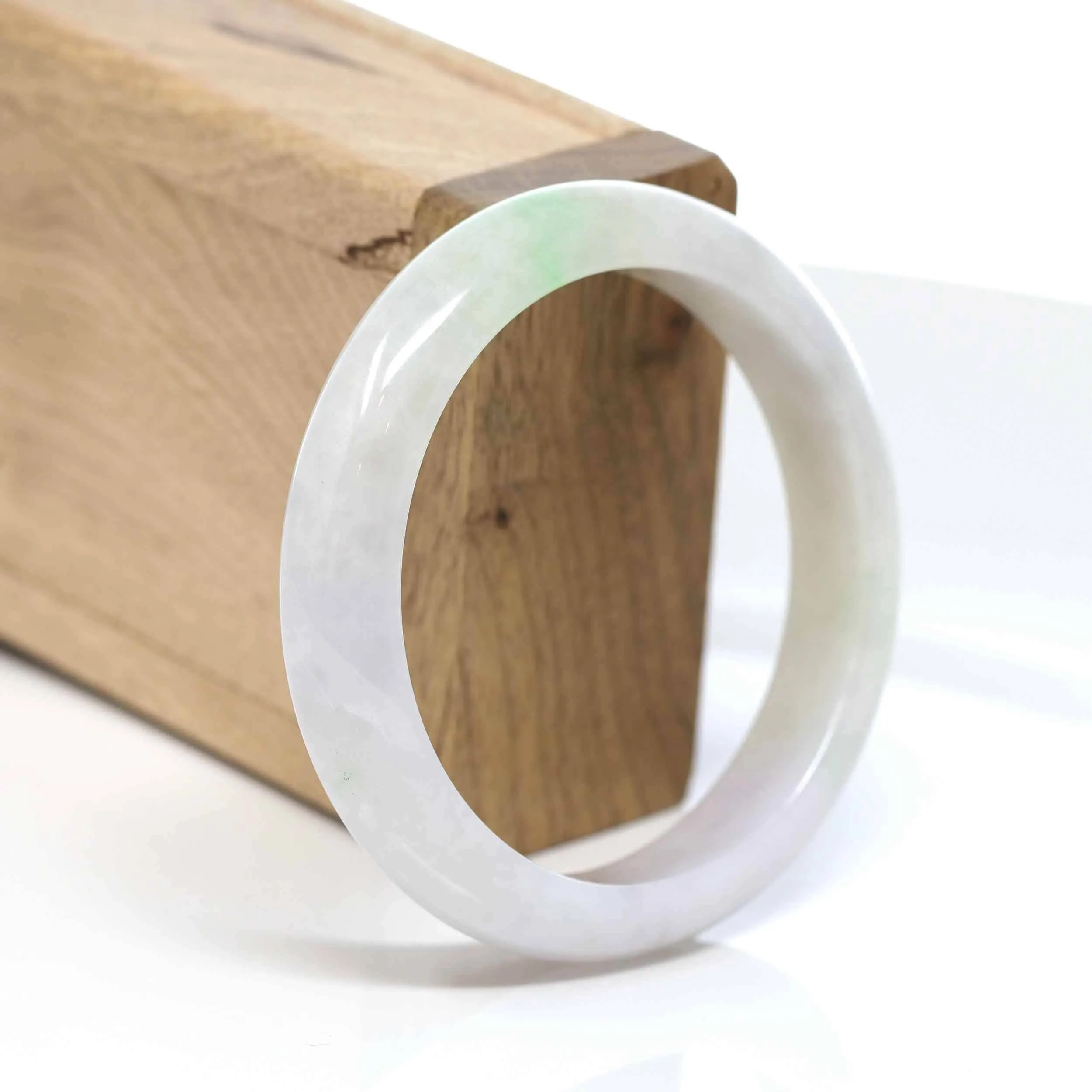 RealJade® "Classic Bangle" Whitish Green Natural Jadeite Jade Bangle (56.58mm)#504