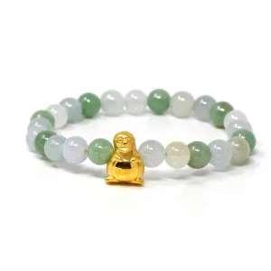 RealJade® "Penguine" Genuine High-quality Jade Jadeite Bracelet Bangle with 24k Yellow Gold Penguin Charm #410