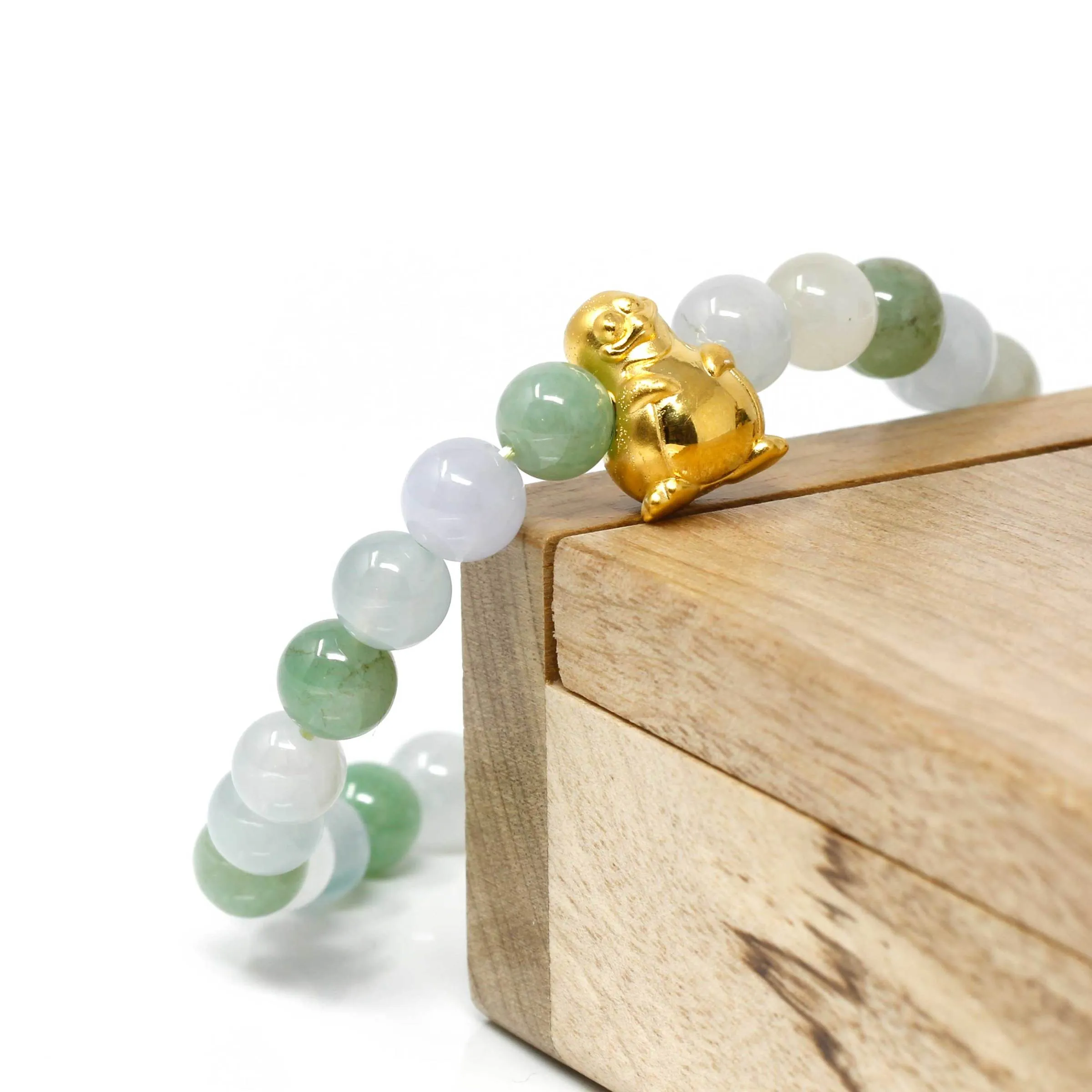 RealJade® "Penguine" Genuine High-quality Jade Jadeite Bracelet Bangle with 24k Yellow Gold Penguin Charm #410