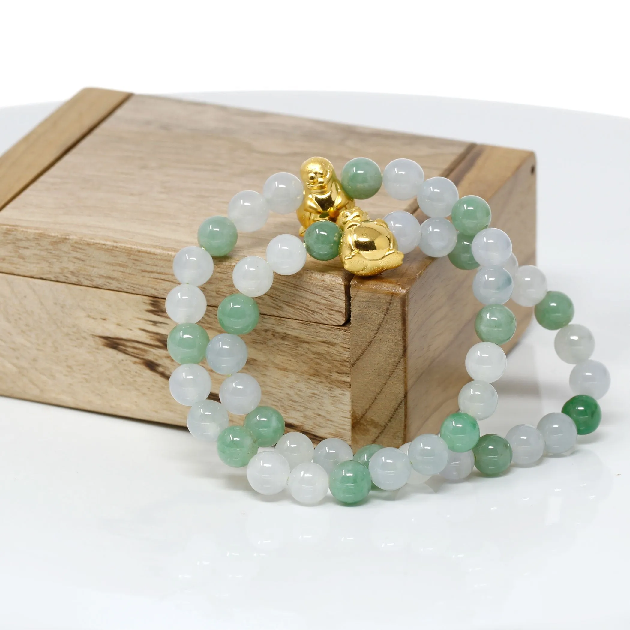 RealJade® "Penguine" Genuine High-quality Jade Jadeite Bracelet Bangle with 24k Yellow Gold Penguin Charm #410