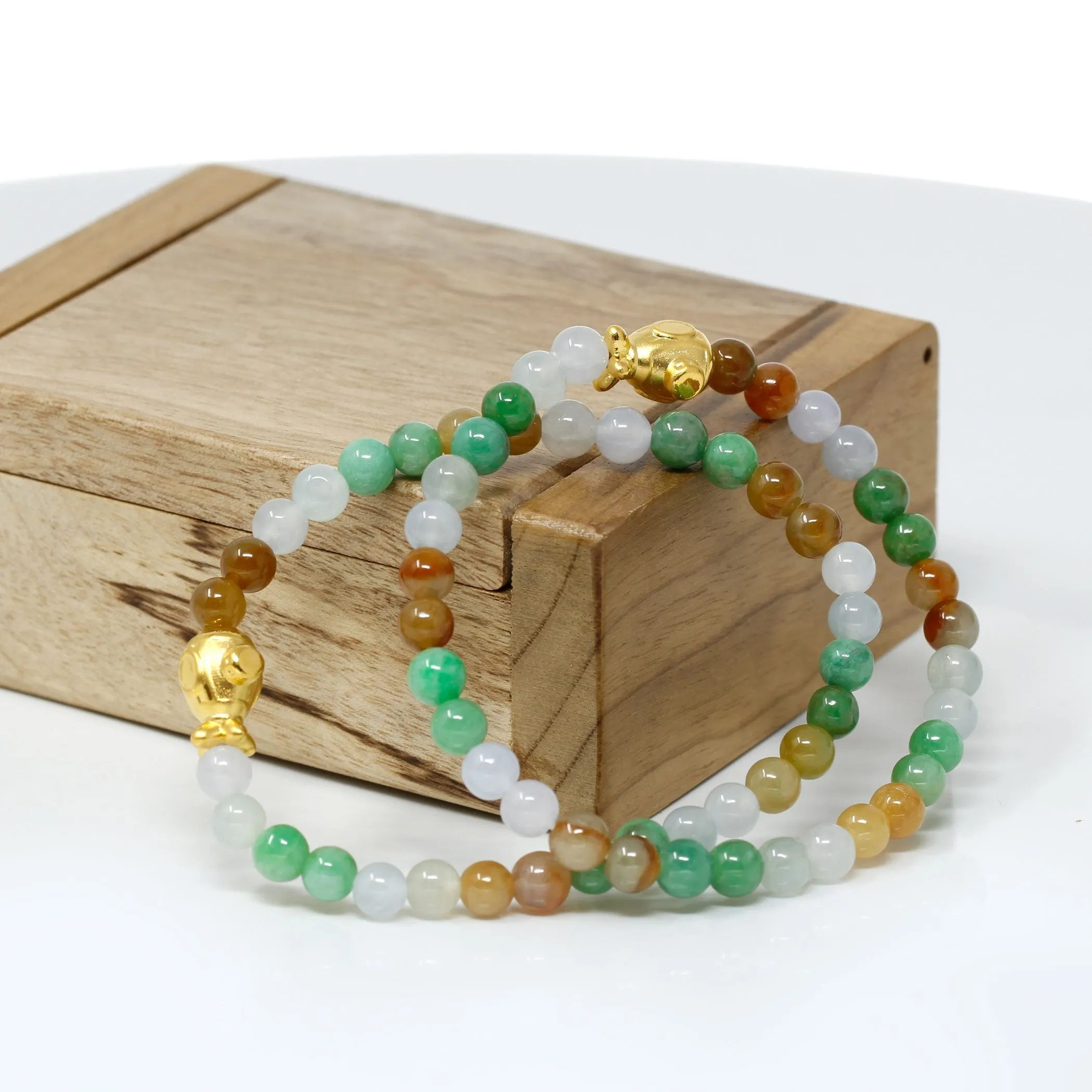 RealJade® "Submarine" Multi-colored Genuine High-quality Jade Jadeite Bracelet Bangle with 24k Yellow Gold Submarine Charm Colorful #403